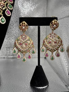 Luxury Indian Bridal Jewelry Set –Pink and Green American Diamond Necklace, Earr