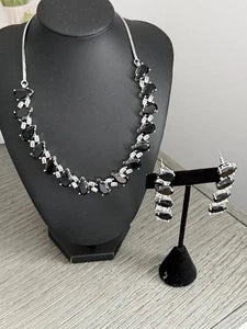 Black Teardrop CZ Jewelry Set | Elegant Necklace Earrings | Bridal Formal Evenin