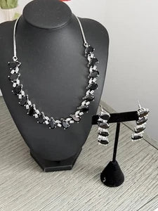 Black Teardrop CZ Jewelry Set | Elegant Necklace Earrings | Bridal Formal Evenin