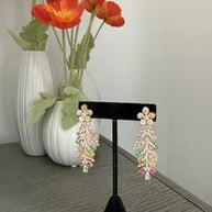 Luxury Floral Crystal Statement Earrings | Multicolor Gemstone Earrings