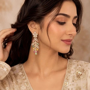 Luxury Floral Crystal Statement Earrings | Multicolor Gemstone Earrings