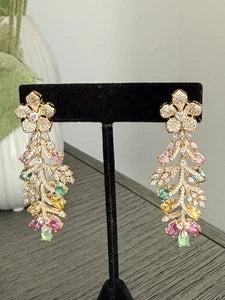Luxury Floral Crystal Statement Earrings | Multicolor Gemstone Earrings