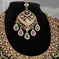 Luxury Indian Bridal Jewelry Set –Pink and Green American Diamond Necklace, Earr