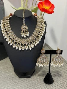 Kundan Pearl Choker Necklace Set | Pakistani Bridal Jewelry