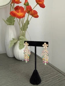 Luxury Floral Crystal Statement Earrings | Multicolor Gemstone Earrings