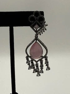 Blush Pink Crystal Chandelier Earrings | Pakistani & Indian Statement Earrings |