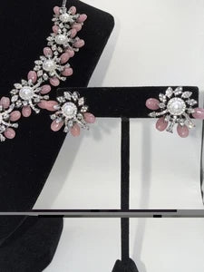Blush Pink Floral Necklace Set with Matching Earrings