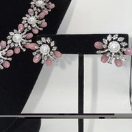Blush Pink Floral Necklace Set with Matching Earrings