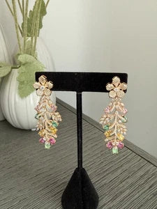 Luxury Floral Crystal Statement Earrings | Multicolor Gemstone Earrings