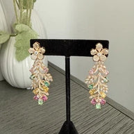 Luxury Floral Crystal Statement Earrings | Multicolor Gemstone Earrings