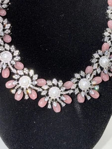 Blush Pink Floral Necklace Set with Matching Earrings
