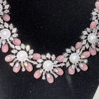Blush Pink Floral Necklace Set with Matching Earrings