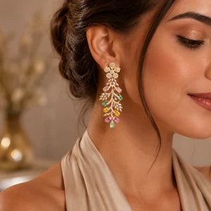 Luxury Floral Crystal Statement Earrings | Multicolor Gemstone Earrings