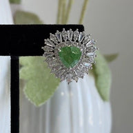Green Stone Halo Stud Earrings Silver Tone CZ Statement Jewelry