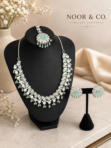 Mint Green Cz Bridal Jewelry Set