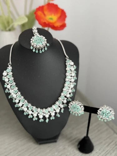 Mint Green Cz Bridal Jewelry Set