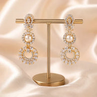 Pearl CZ Gold Tone Necklace Earrings Set Indian Pakistani Bridal Jewelry