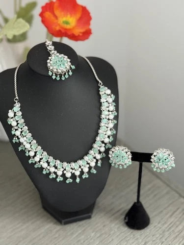 Mint Green Cz Bridal Jewelry Set